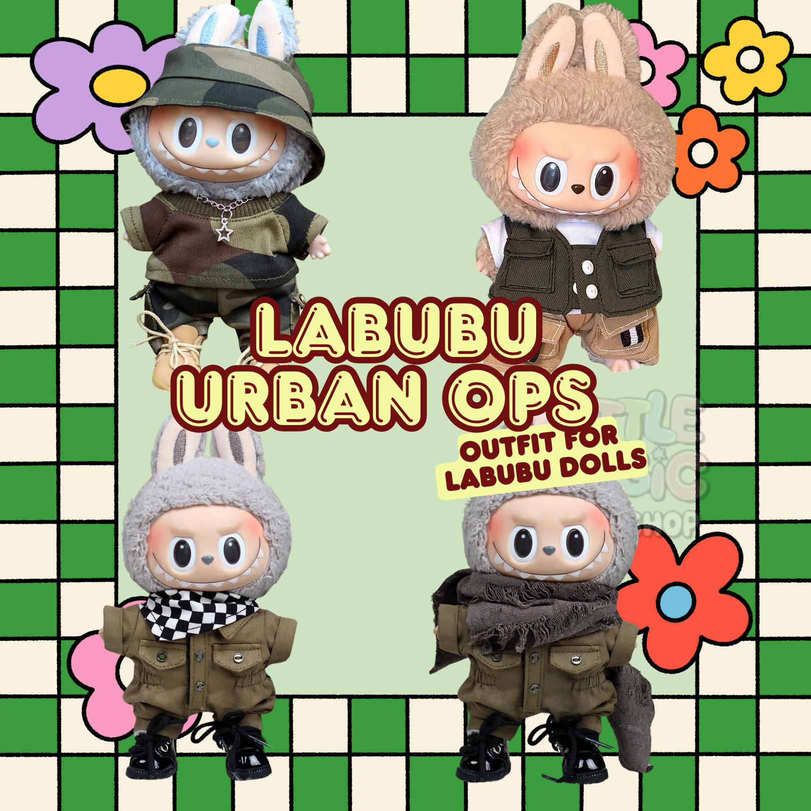 Tactical Labubu Outfit Handmade Urban Ops Pop Mart Streetwear Set Lafufu