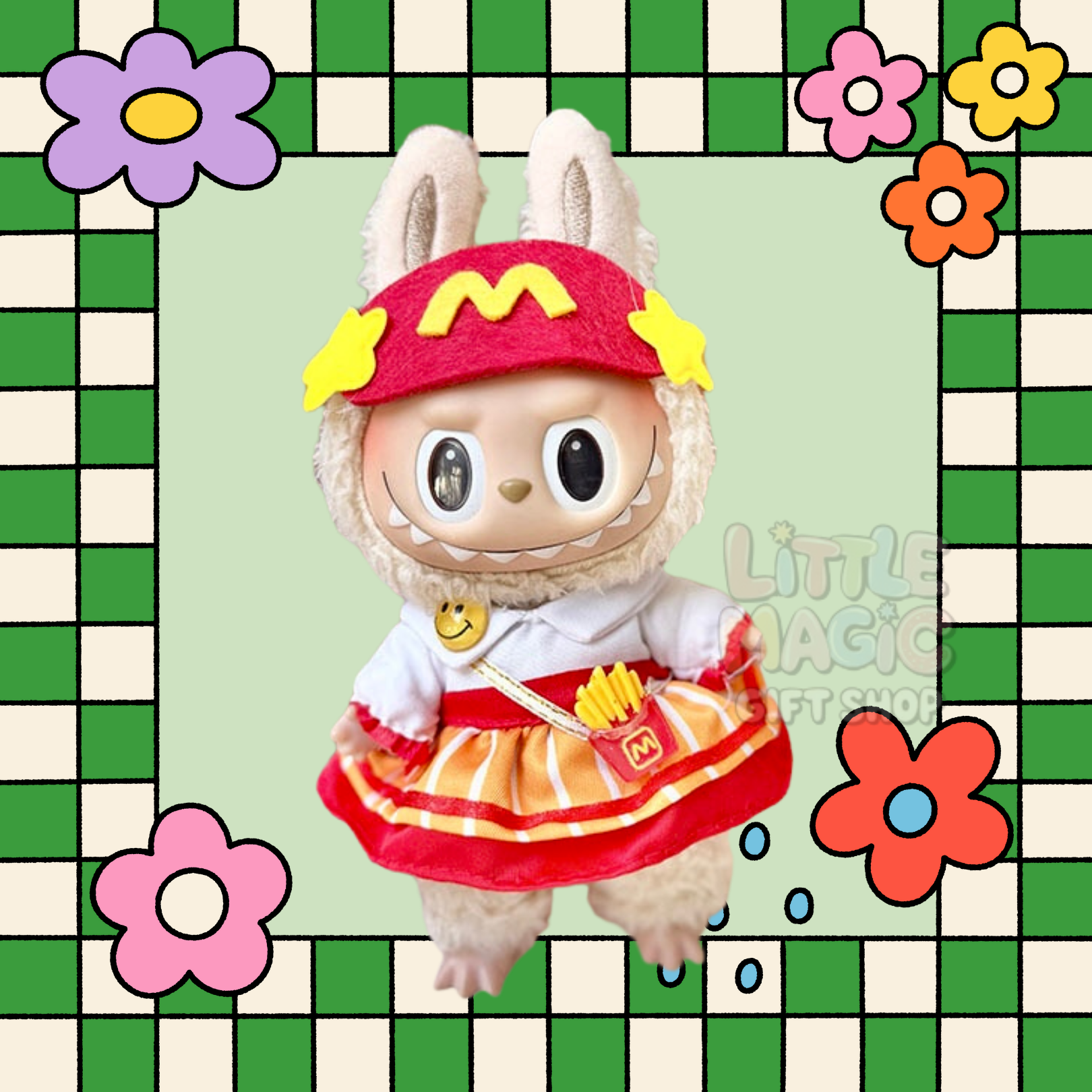 Labubu at Work Outfit – Handmade Fast Food Look for Pop Mart Doll