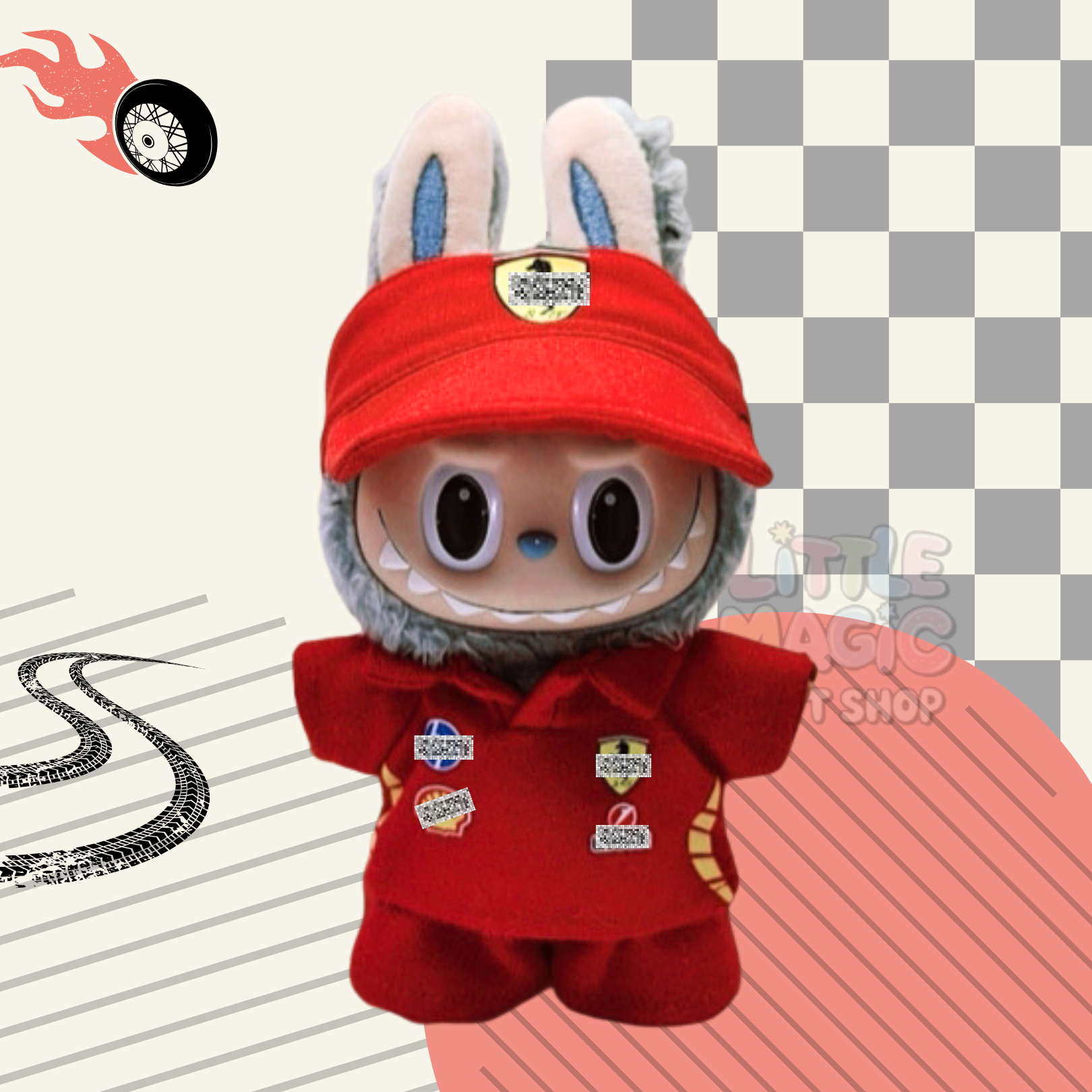 Labubu Track Day F1 Team Kit Outfit Custom Racing Suit for Pop Mart Dolls